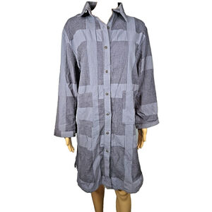Mordenmiss Women's Gray Button-Front Colorblock Tunic Shirt Dress Size Medium
